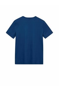 Jūras spēku zila īsām piedurknēm T-kreklu, kas izgatavots no kokvilnas. Tam ir apaļa kakla izgriezums un gluda faktūra, ar vienkāršu, vienkrāsainu dizainu.