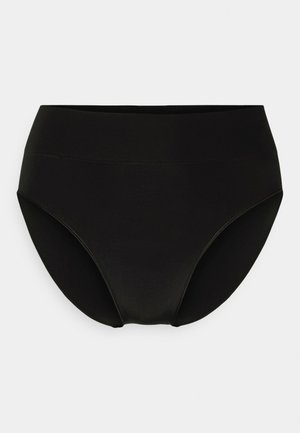 Culotte noire taille haute en tissu lisse. Dotée d'une large ceinture et de bords sans coutures pour un look épuré. Sans motifs ni accents visibles.