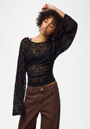 Pieces, LONG SLEEVED TOP PCALLI LACE - Blouse - black