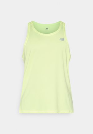 Light yellow tank top with a ribbed texture and a scoop neckline. Features a small reflective logo on the left chest and wide shoulder straps.
