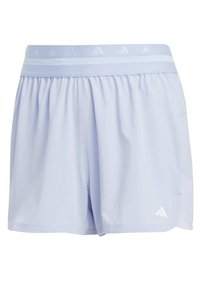Light blue athletic shorts with an elastic waistband, featuring a subtle logo on the hem and a smooth, lightweight fabric.