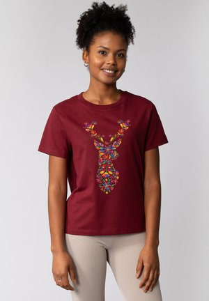 FLORAL DEER - T-shirt imprimé - burgundy
