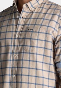 Tansquare geruit shirt van zacht materiaal, met blauwe lijnen, een button-down kraag en een borstzak met geborduurd logo.