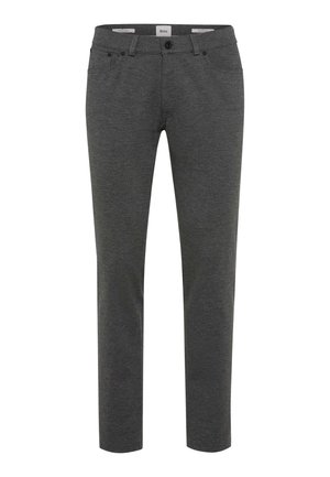 Grijze broeken gemaakt van zachte stof, met een slim fit ontwerp, twee voorkezen en één achterzak met een knoopsluiting.