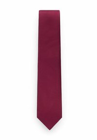 Burgundin solmio, joka on valmistettu teksturoidusta kankaasta. Siinä on kapea muotoilu, terävä pää ja diagonaalinen uritettu kuosi.