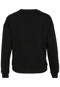 Felpa nera con scollatura rotonda, maniche lunghe e polsini a costine. Il materiale sembra morbido con una texture liscia.