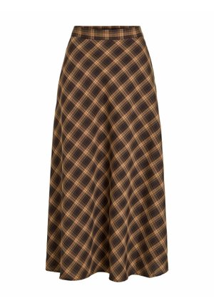 VILA, MAXI SKIRT VILENE CHECKED - Jupe trapèze - brown