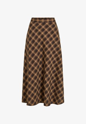 VILA, MAXI SKIRT VILENE CHECKED - Jupe trapèze - brown