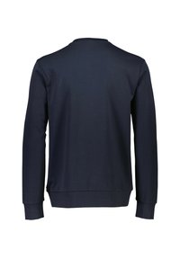 Marineblaues Sweatshirt mit langen Ärmeln, Rundhalsausschnitt, gerippten Bündchen und Saum. Glatte Textur ohne sichtbare Muster oder Akzente.