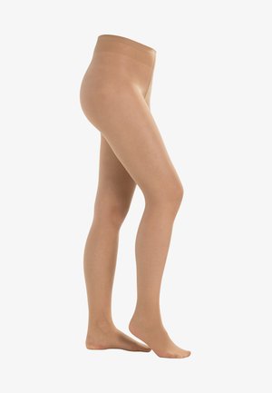 Nackte Strumpfhosen mit glatter Textur, hohem Taillenbund und nahtlosem Design, das ein natürliches, transparentes Finish und eine taillierte Form bietet.