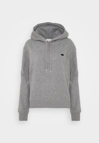 Felpa con cappuccio grigia in un morbido misto cotone, con un emblema a forma di cuore nero sul petto, polsini e orlo a costine.