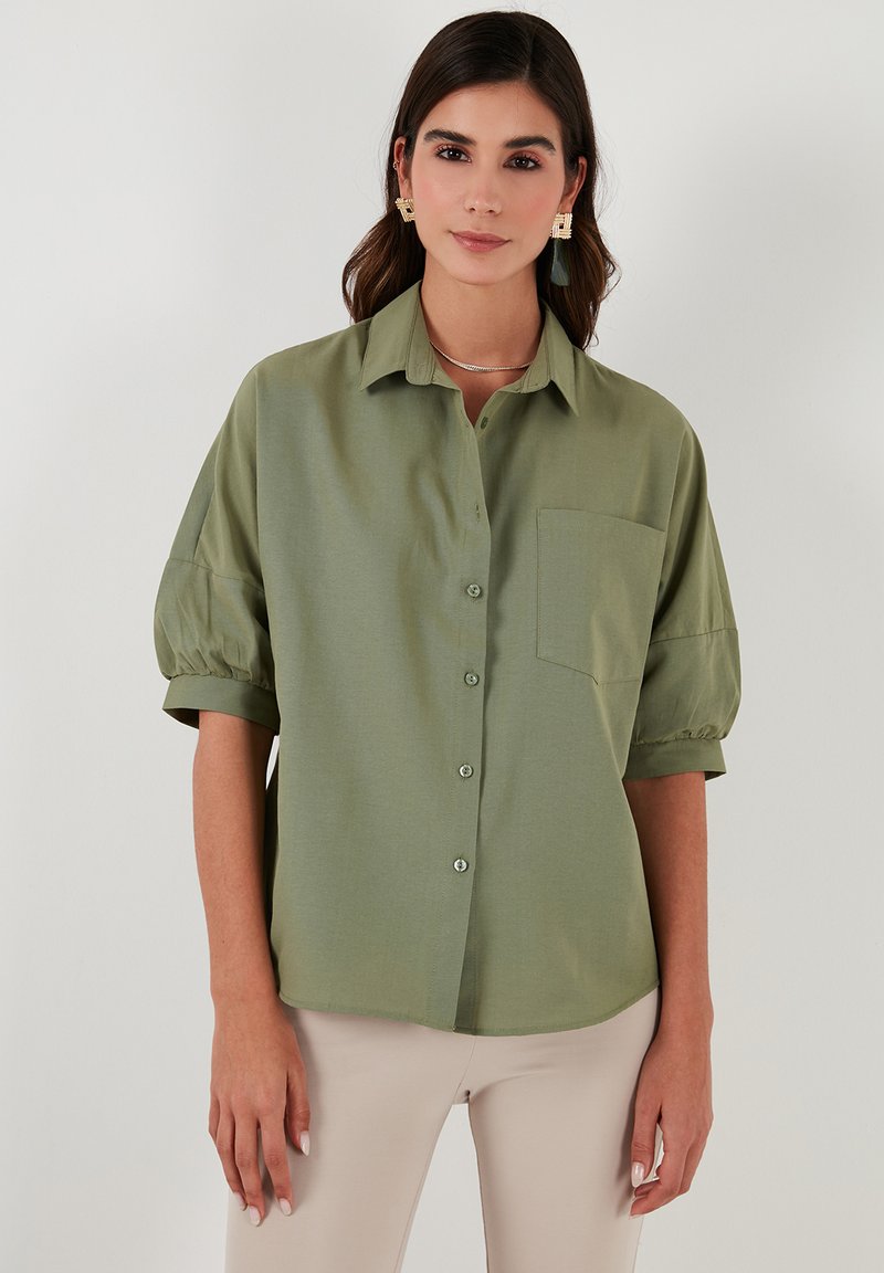 13229 Khaki Button Blouse