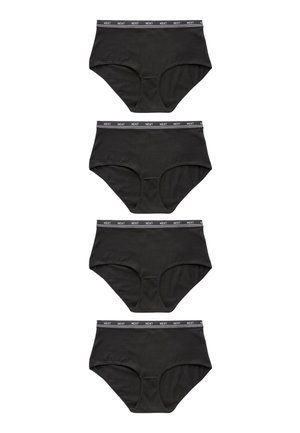 Černé bavlněné boxerky se širokým elastickým pasem s logem "NEXT". Čtyři kusy naskládané na sebe, hladká textura a design s plným krytím.