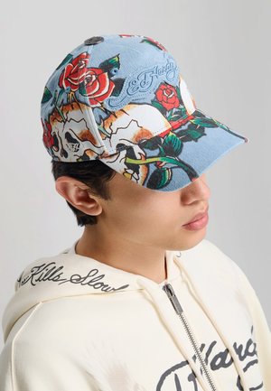 Ed Hardy, UNISEX SKULL ROSE DENIM 6 PANEL VINTAGE WASH APPLIQUE - Cap - mid blue