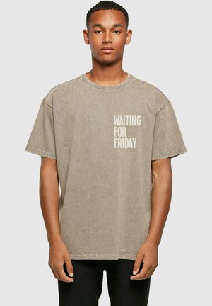 WAITING FOR FRIDAY ACID WASHED HEAVY - T-shirts med print - darkkhaki