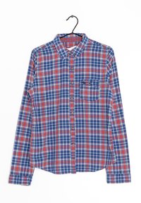 Blau-rote karierte Langarmhemd mit Button-Down-Kragen, einer Brusttasche und strukturiertem Stoff. Mit einem Hang-Tag-Schlaufen.