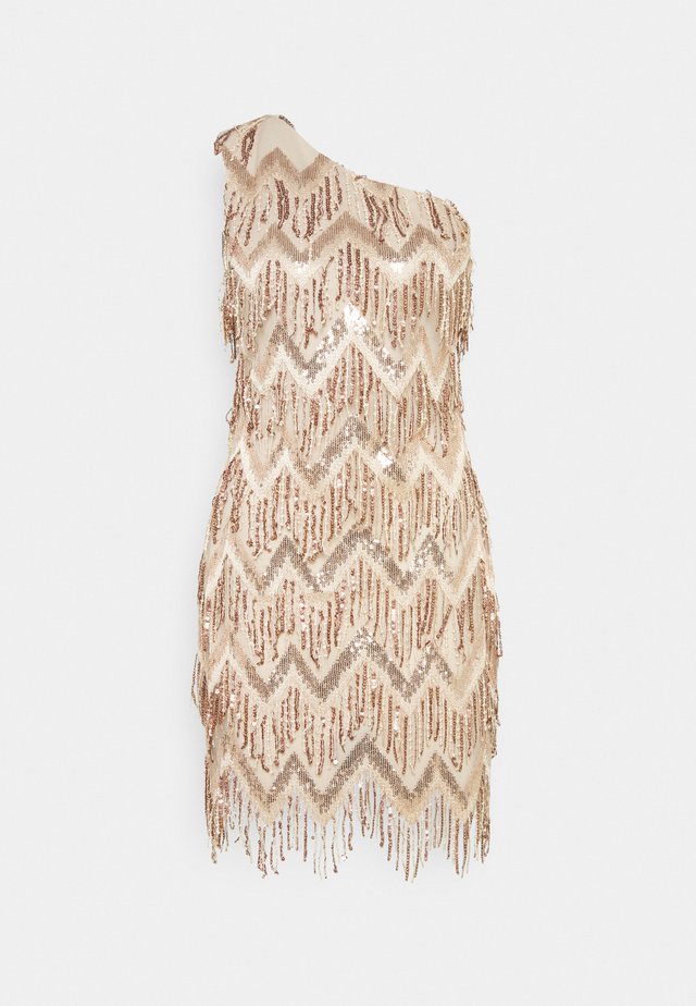PREMIUM PARTY ONE SHOULDER ZIG ZAG GOLD SEQUIN MINI DRESS - Cocktailkleid/festliches Kleid - champagne