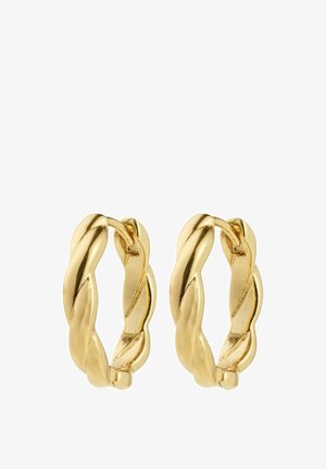 Gold twisted hoop earrings with a smooth polished finish and a hollow design, featuring a secure clasp for easy wear.