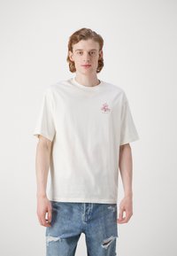 Selected Homme SLHLOOSECORBY NECK TEE - Marškinėliai su spaudiniu - egret