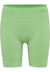 Ljusgröna träningsshorts tillverkade av mjukt tyg, med en slät midja och texturerade detaljer på sidorna för extra grepp.