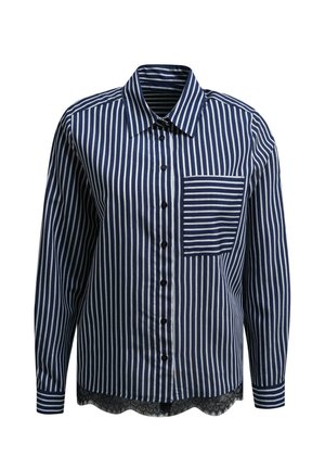 MILANO ITALY, SHIRT BLOUSE 1/1 SLEEVE WITH CHEST POCKET AND LACE AT HEM - Hemdbluse - navy print