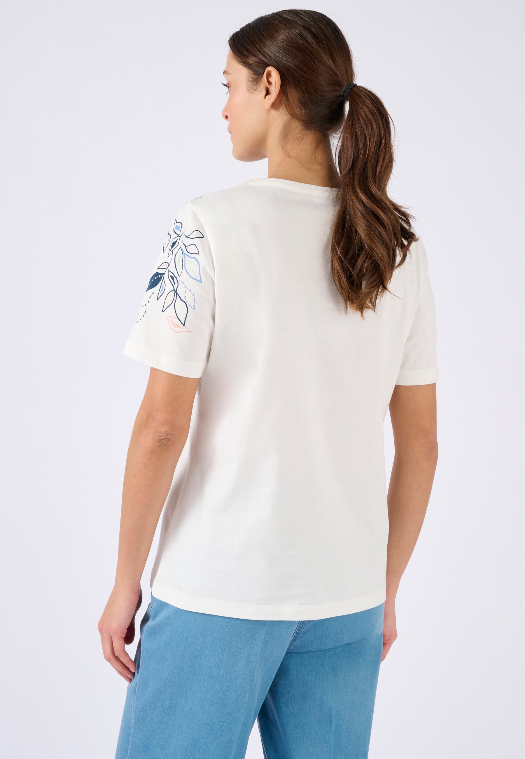 T-shirt Damart Femme Motif Feuilles - Blanc, 100% Coton, Taille 54/56 - Coupe Standard, Manches Courtes