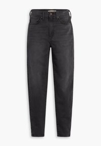 Jean noir taille haute slim avec fermeture par bouton et zip, cinq poches et jambes fuselées.