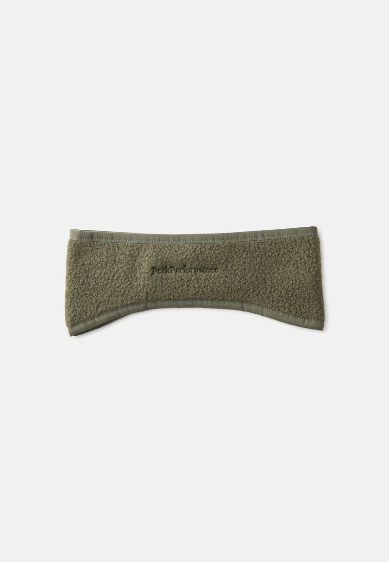 Bandeau en polaire verte avec une texture lisse et des finitions contrastantes. Présente un logo brodé sur le devant. Forme courbée pour plus de confort.