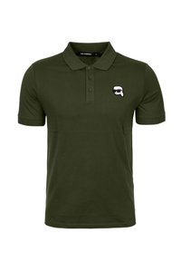Polo shirt en verde oliva hecho de algodón, con un cierre de tres botones y un pequeño logo bordado en el lado izquierdo del pecho.