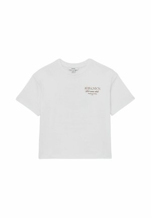 T-shirt court blanc à manches courtes avec le texte «REISS LONDON Hot cocoa club» sur le haut gauche de la poitrine.