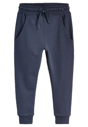 Marineblauwe fleece joggingbroek met elastische tailleband, verstelbare trekkoord, zijzakken en geribbelde enkelboorden.