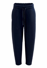 Marineblaue, lässige Jogginghosen mit elastischem Bund und verstellbarem Kordelzug, zulaufenden Beinen und weicher Stoffstruktur.