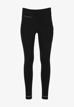 Zwarte sportlegging met een hoge tailleband, gemaakt van rekbare stof. Voorzien van reflecterende accenten en een zijvak voor gemak.