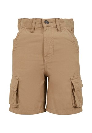 Khaki cargoshorts van katoen, voorzien van een knoopsluiting, twee zijzakken en een rechte snit met zichtbare stiksel-details.