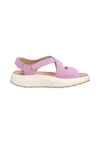 Lilac women's open-toe sandal with adjustable straps, cushioned insole, and thick white sole for comfort and support.