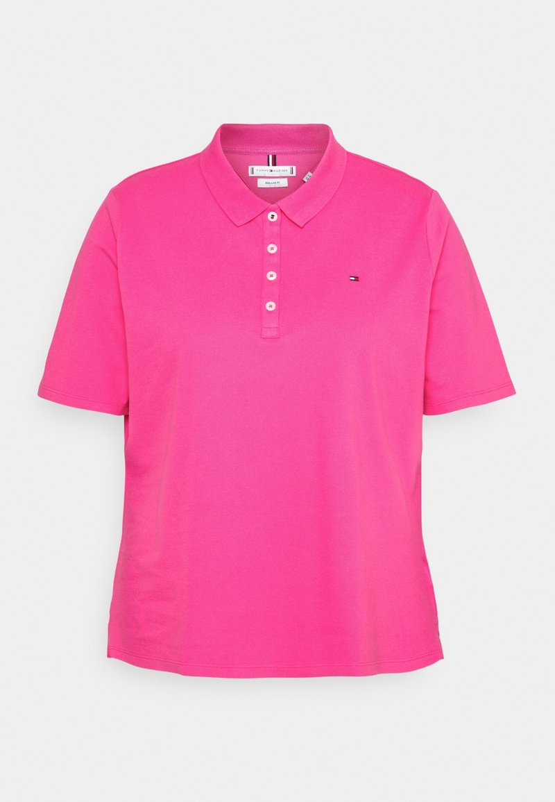 Roze polo shirt van katoen, met een kraag, korte mouwen, drie knopen aan de voorkant en een klein logo op de linkerborst.