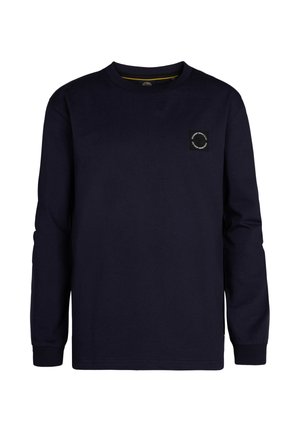Maglietta a manica lunga navy in cotone. Presenta un collo rotondo, polsini a coste e una piccola toppa quadrata con il logo sul petto.
