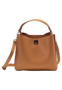 Tanfarvet læderhåndtaske med en tekstureret finish, der har et enkelt topgreb, justerbar skulderrem og en lille kvadratisk logodetalje.