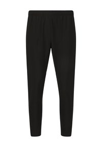 Pantalons de sport légers et noirs avec une taille élastique. Coupe ajustée, texture lisse, sans motifs visibles ni détails matériels.