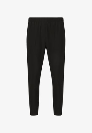 Zwarte, lichte sportbroek met een elastische tailleband. Slanke pasvorm, gladde textuur, geen zichtbare patronen of hardwaredetails.