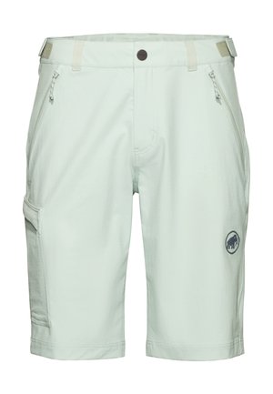 Pantaloncini cargo grigio chiaro con tasche con cerniera, linguette regolabili in vita e piccolo logo mammut sulla gamba destra.