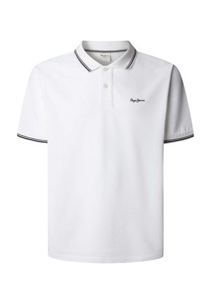 Biała koszulka polo z bawełny z klasycznym kołnierzykiem, dwoma guzikami oraz czarnym wykończeniem na kołnierzu i rękawach. Posiada małe logo.