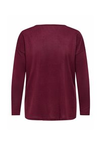 Langermet topp i dyp burgunder, med en avslappet passform, myk tekstur og bred utrigning, samt en ensfarget bakside uten dekorasjoner.