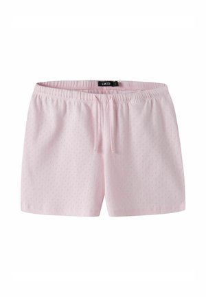 Lyserøde shorts med elastisk talje, små perforerede diamantmønstre og snøre foran, mærket LMTD i størrelse S.