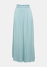 Jupe maxi bleu clair à taille haute avec ceinture élastique froncée et tissu doux et fluide pour une coupe ample.