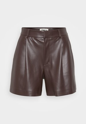 Bruine leren shorts met een slim fit, voorzien van voorplooien en een gladde textuur. Rechte zoom met een klassiek ontwerp van de tailleband.