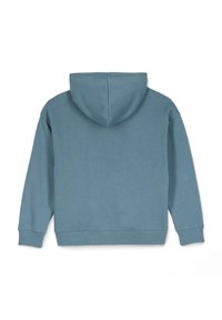 Hoodie in een zachte, gedempte blauwe kleur, gemaakt van zachte stof, met lange mouwen en een standaard pasvorm. Geen zichtbare patronen of accenten.