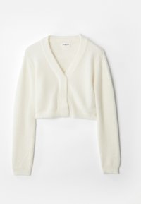 Forkortet cardigan i blødt hvidt stof med V-hals, lange ærmer og struktureret detaljer, med knaplukning foran.