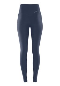 Kõrgelt vöödiga tumesinised leggingsid siledast, venivast kangast, millel on diskreetsed õmblused ja väike logoaktsent vöökohtadel.