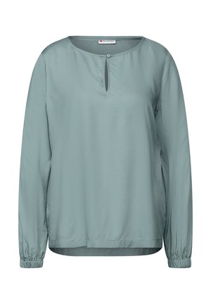 Vaaleansininen pitkähihaista puseroa, jossa on pyöreä pääntie ja pieni avaus. Varustettu joustavilla hihansuilla ja pehmeällä, sileällä pinnalla.